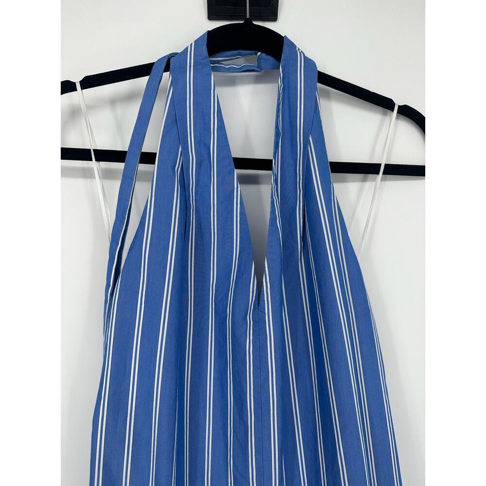Tibi Blue and White Striped Halter Midi Dress with Brown Panel - Picture 3 of 8